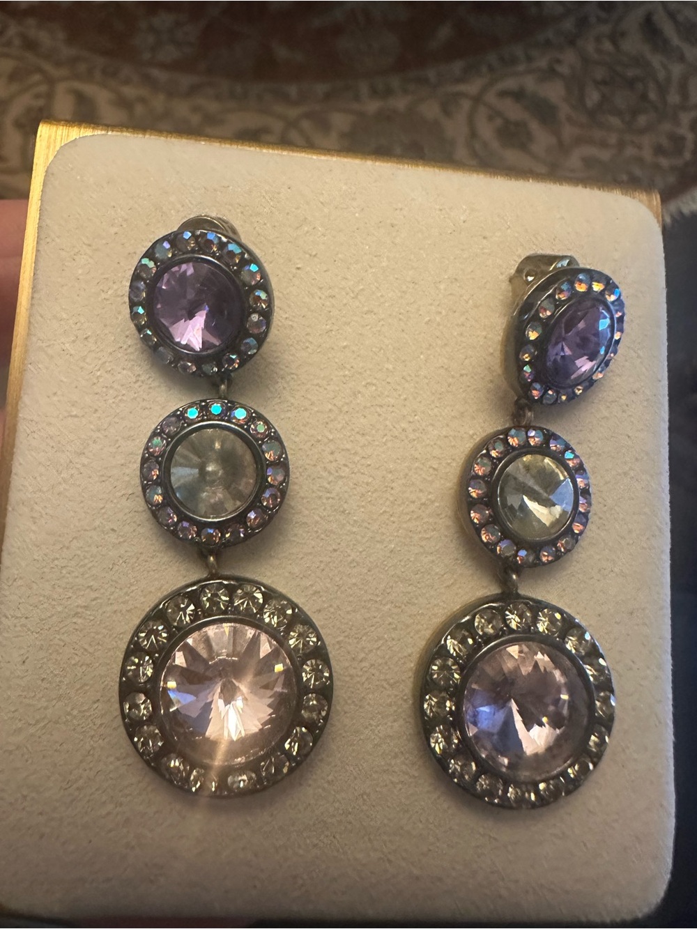Kurt Geiger Multicolor Octavia Linear Purple  Crystal Drop Earrings - Picture 2 of 7